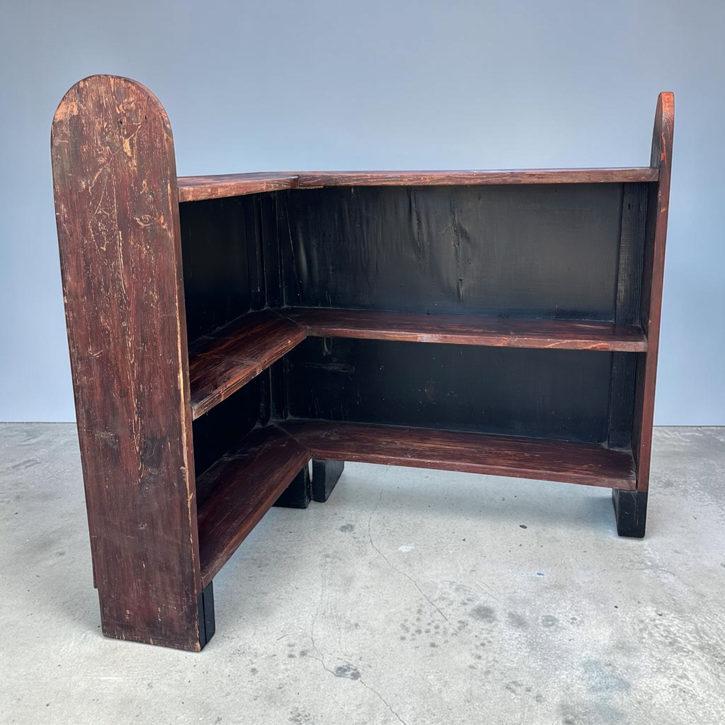 Vintage rustic wooden corner shelf unit 