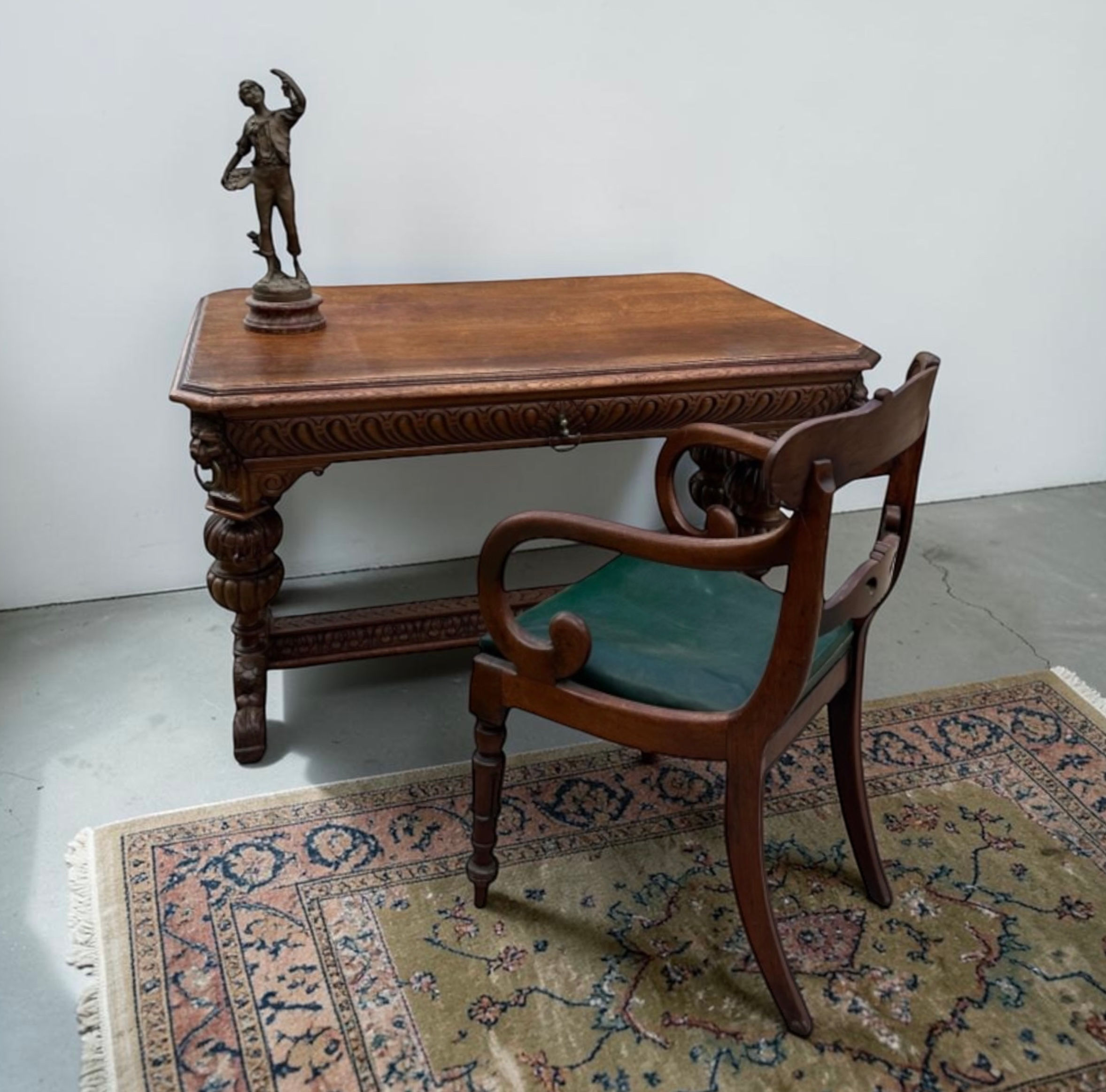 Antique Victorian carved ‘Dolphin’ library desk