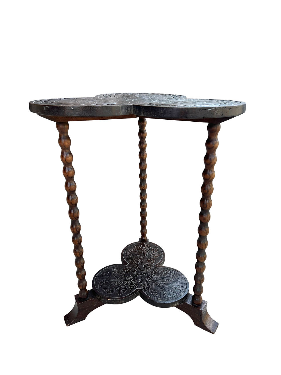 Thumbnail: Antique Oak Clover leaf shamrock carved bobbin table