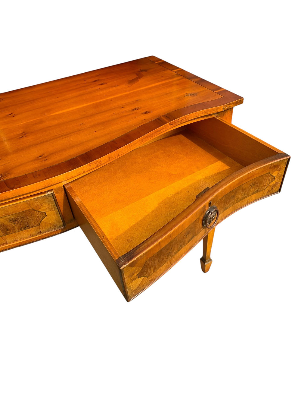 Thumbnail: Antique style 20th Century serpentine two-drawer Yew writing desk