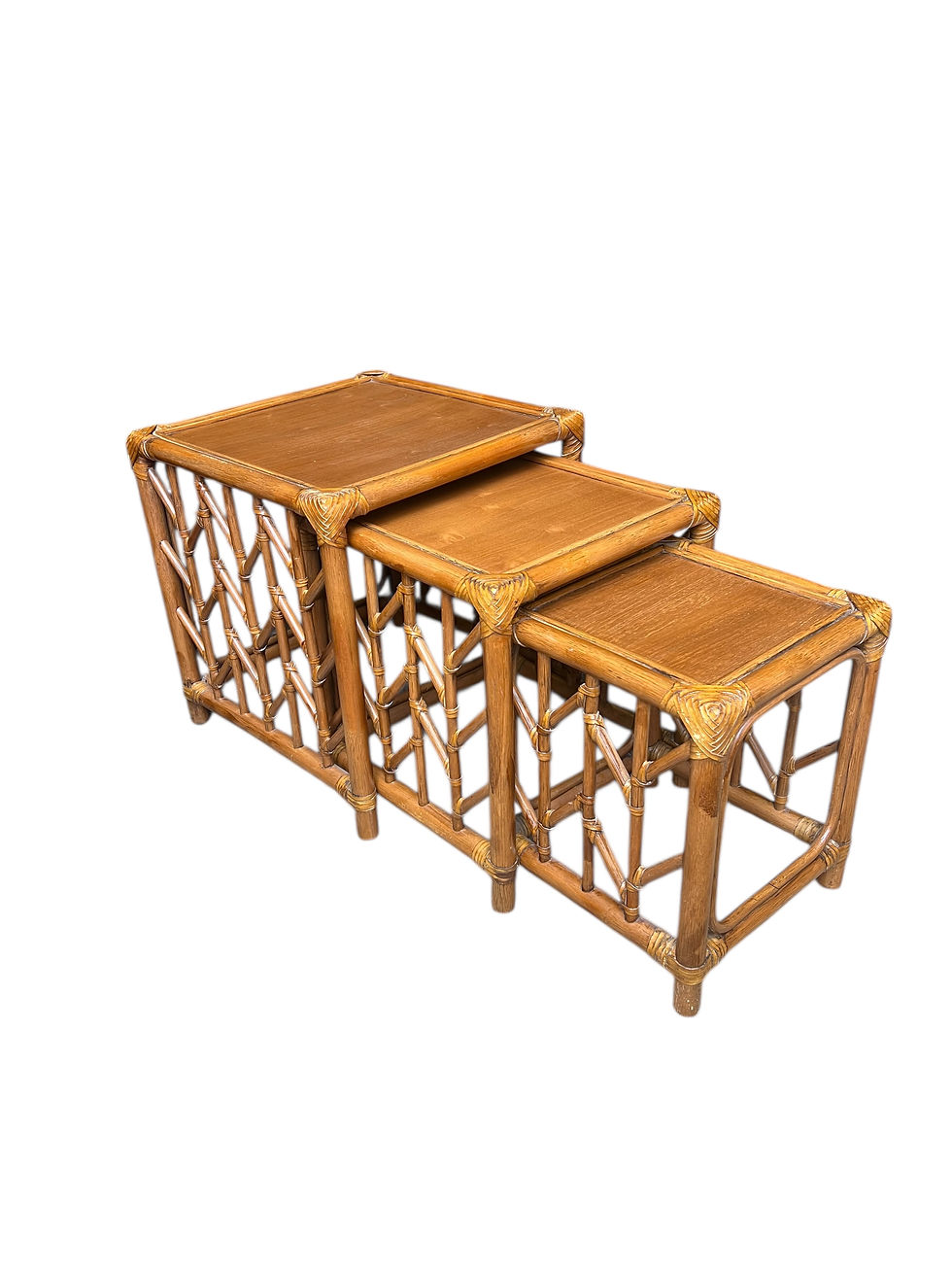 Thumbnail: Mid century Rattan and Bamboo nest of tables