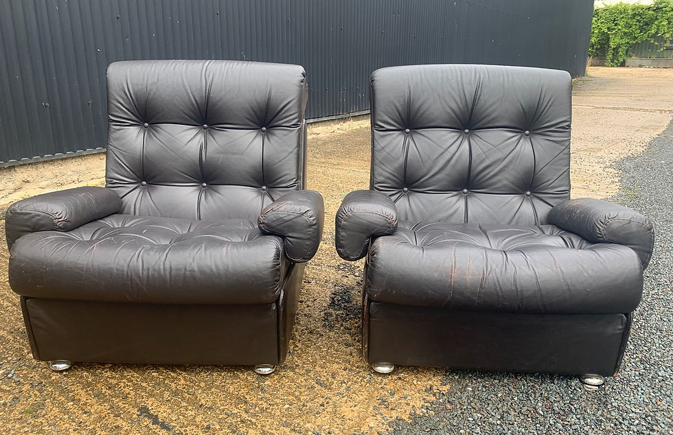 Thumbnail: Vintage chocolate brown leather lounge chair in the manner of Michel Cadestin fo
