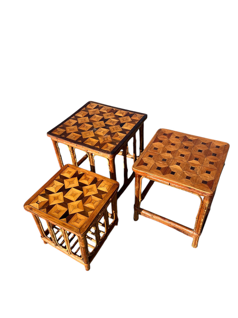 Thumbnail: Mid century marquetry Bamboo side tables 