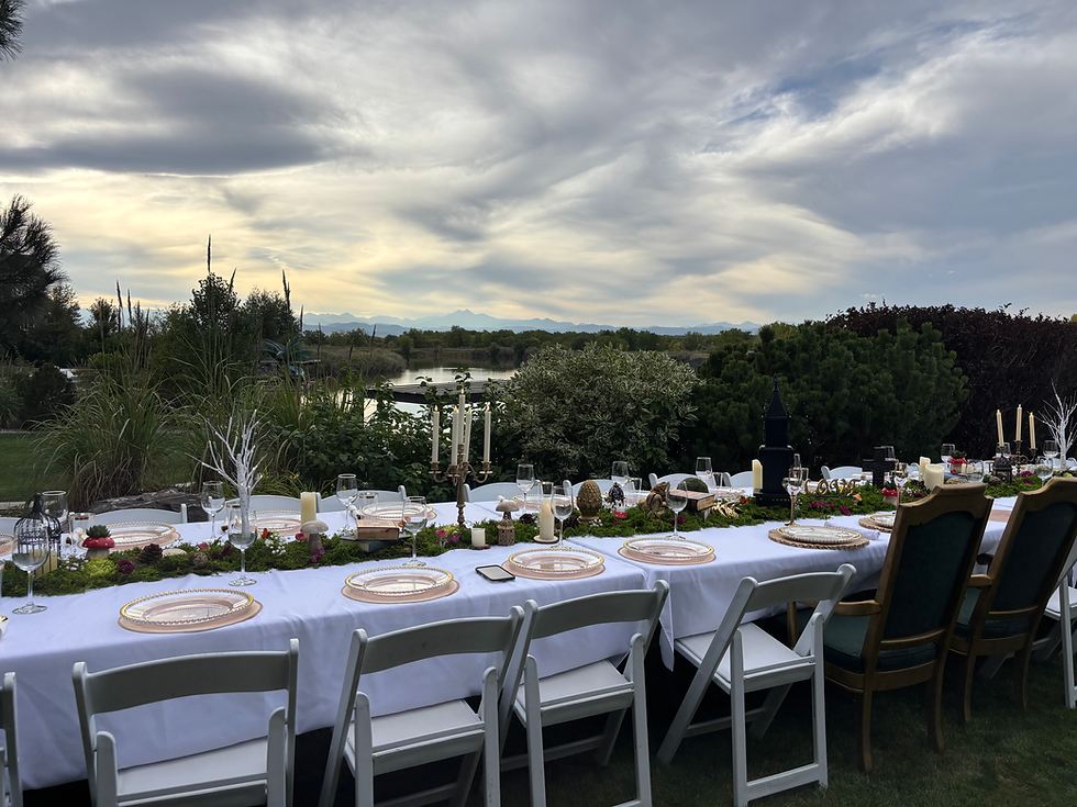 Lakeside outdoor dining at a rehearsal dinner