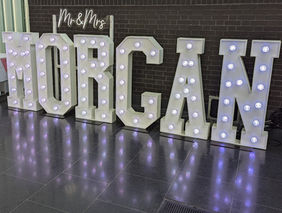 Mr & Mrs Neon Sign & Giant Light Up Letter Surname Hire in South Wales