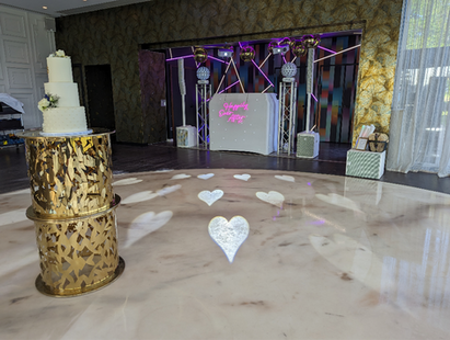 White Dj Setup with happily ever after neon sign at Sant Ffraed House Abergavenny