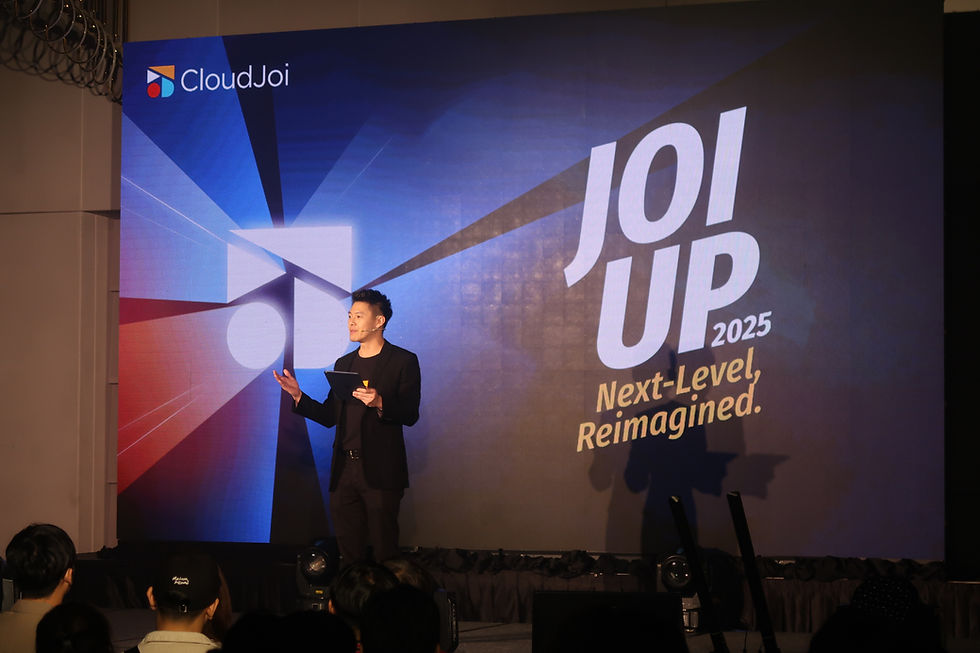 Dennis Lee, CEO and Co-founder of CloudJoi, delivering his address at JoiUp 2025, sharing key insights and unveiling new platform features.