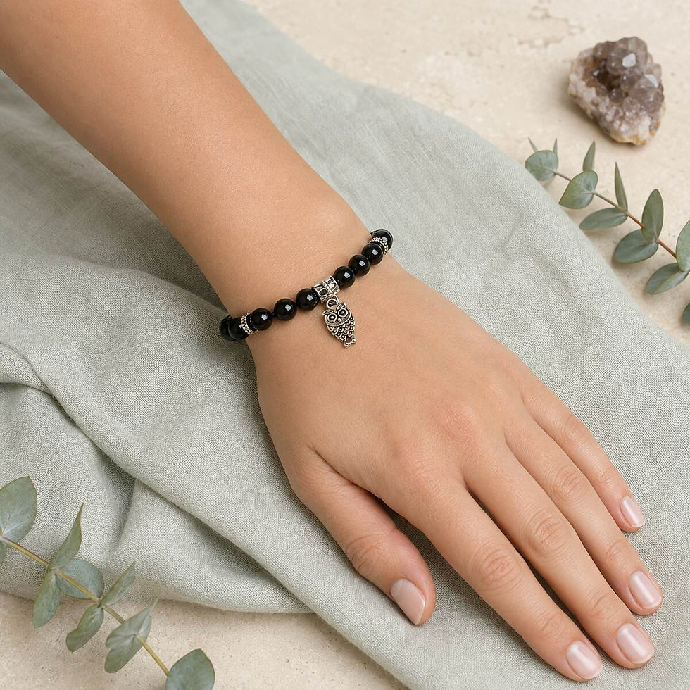 Miniaturbild: Premium Ritualbox Energetische Wohnraumreinigung mit Räuchermischung und schwarzem Onyx-Armband mit Eulenanhänger