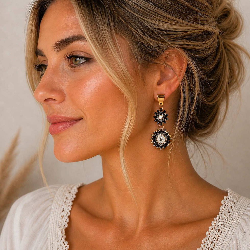 Miniaturbild: Boho Ohrringe dual schwarz gold Damen Statement Schmuck