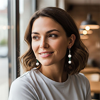 Edelstein Ohrringe mit Schellperle und grünem Malachit, handgefertigt – Green Harmony für Transformation, Schutz und innere B