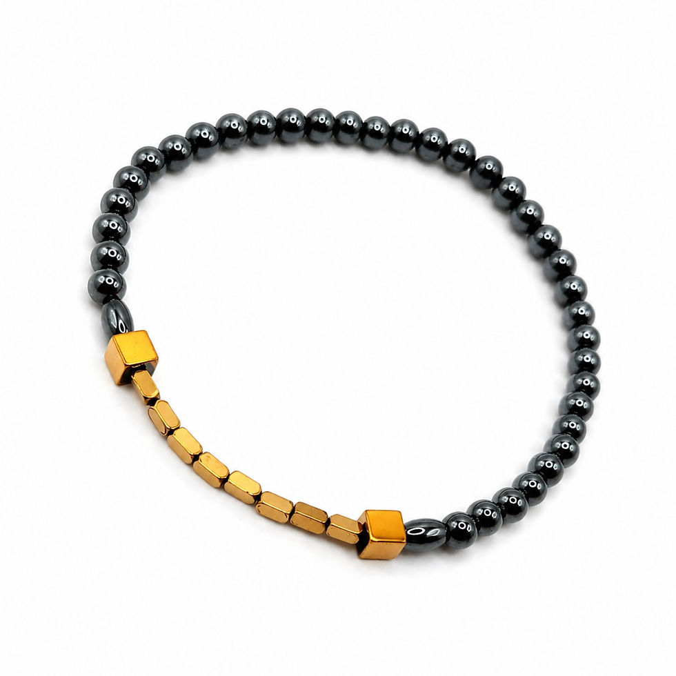 Thumbnail: Hämatit Armband Herren Golden Titan schwarz gold mit vergoldeten Elementen