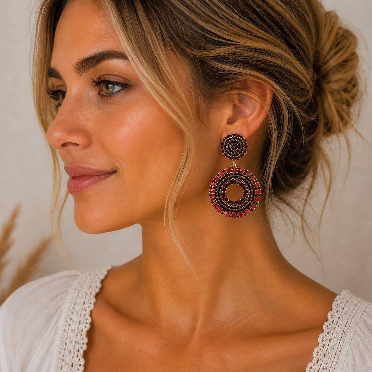 Boho Ohrringe Loops orange braun Damen Statement Schmuck