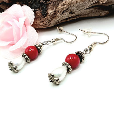 Edelstein Ohrringe mit roter Koralle und Schellperle, handgefertigt – Red Energy für Lebenskraft, Mut und Energie