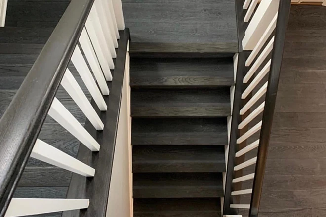 Black stained wood stairs