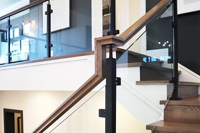 Staircase with glass railings