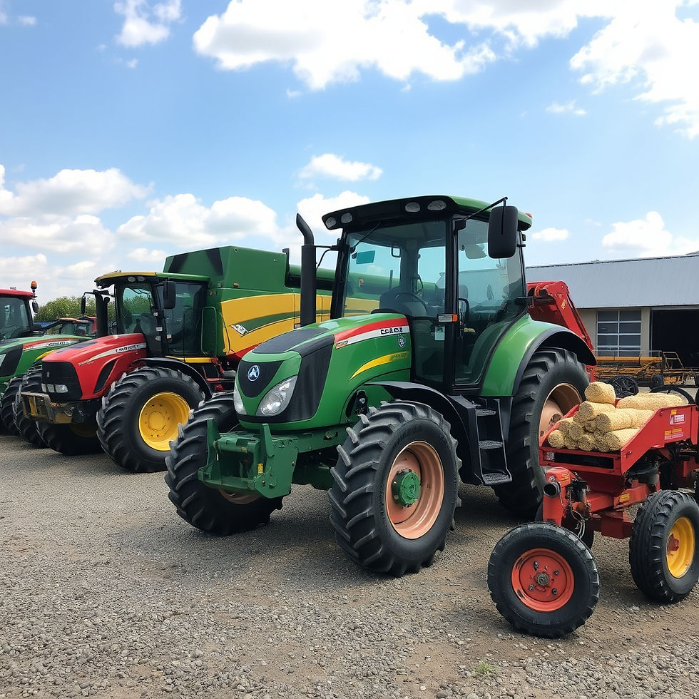 ground of tractors, harvestors, and other agri machinery at a depot - front shot.jpg