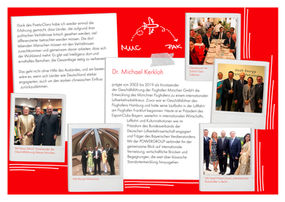Zweite Jubiläumsseite von Dr. Michael Kerkloh mit persönlichen Fotografien von Begegnungen und Veranstaltungen in München und Pakistan sowie Erinnerungen an internationale Zusammenarbeit und Projekte der POWERGROUP.