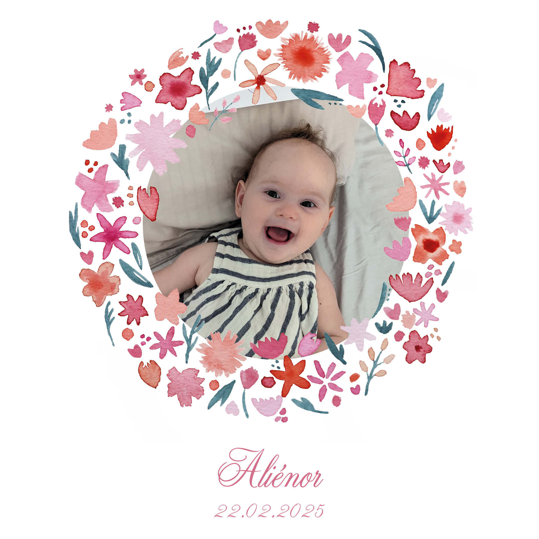 Faire-part de naissance Couronne de fleurs pêche