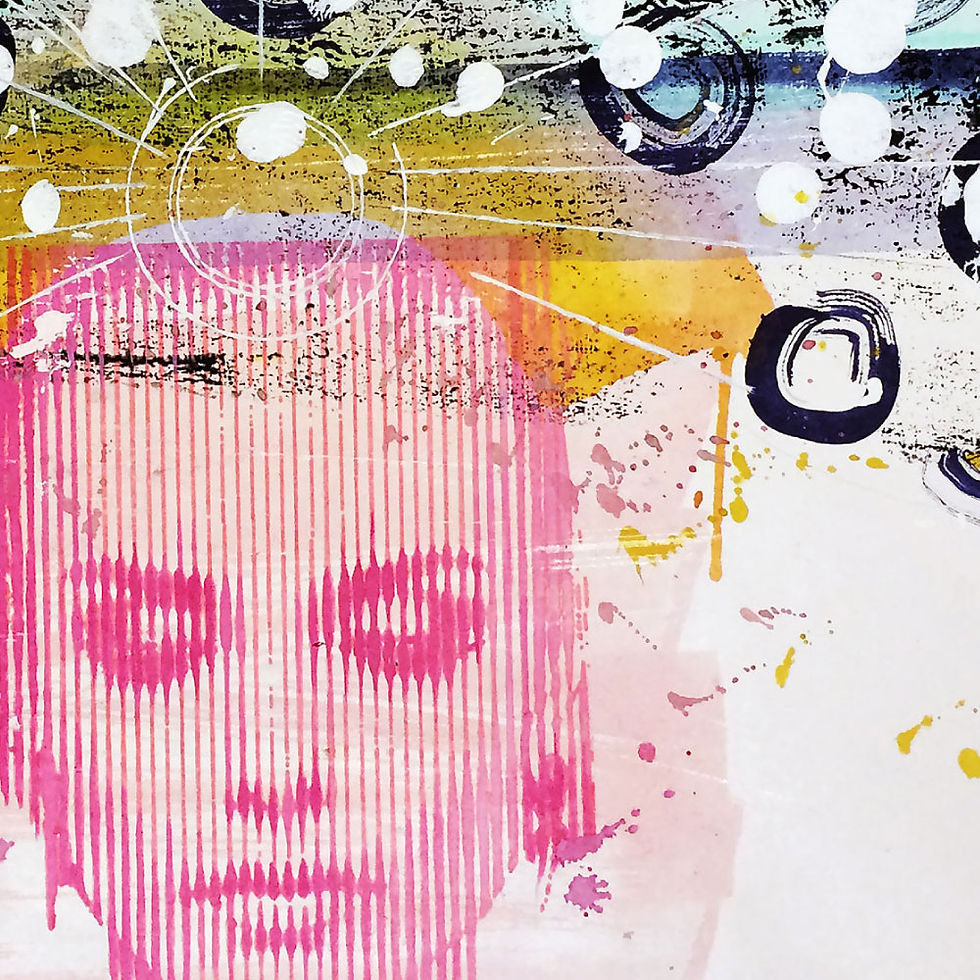 Thumbnail: Abstract portrait painting, pink face, colorful background