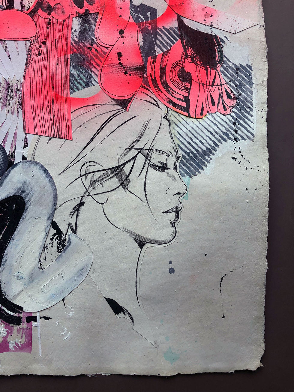 Thumbnail: Abstract art: woman's profile with pink and black accents