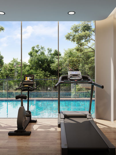 Fitness studio overlooking pool at VERDÉ Joo Chiat Singapore