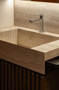 Stone wash basin in luxury condo bathroom Singapore