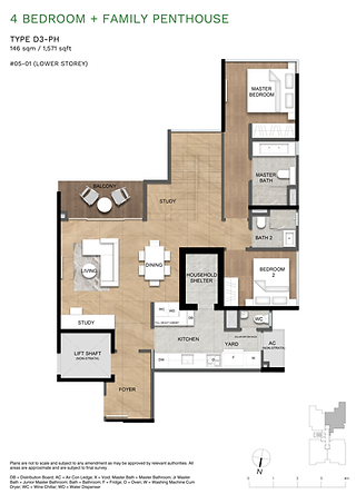 VERDÉ Joo Chiat Floor Plan 4 Bedroom + Family Penthouse Type D3-PH (lower storey)