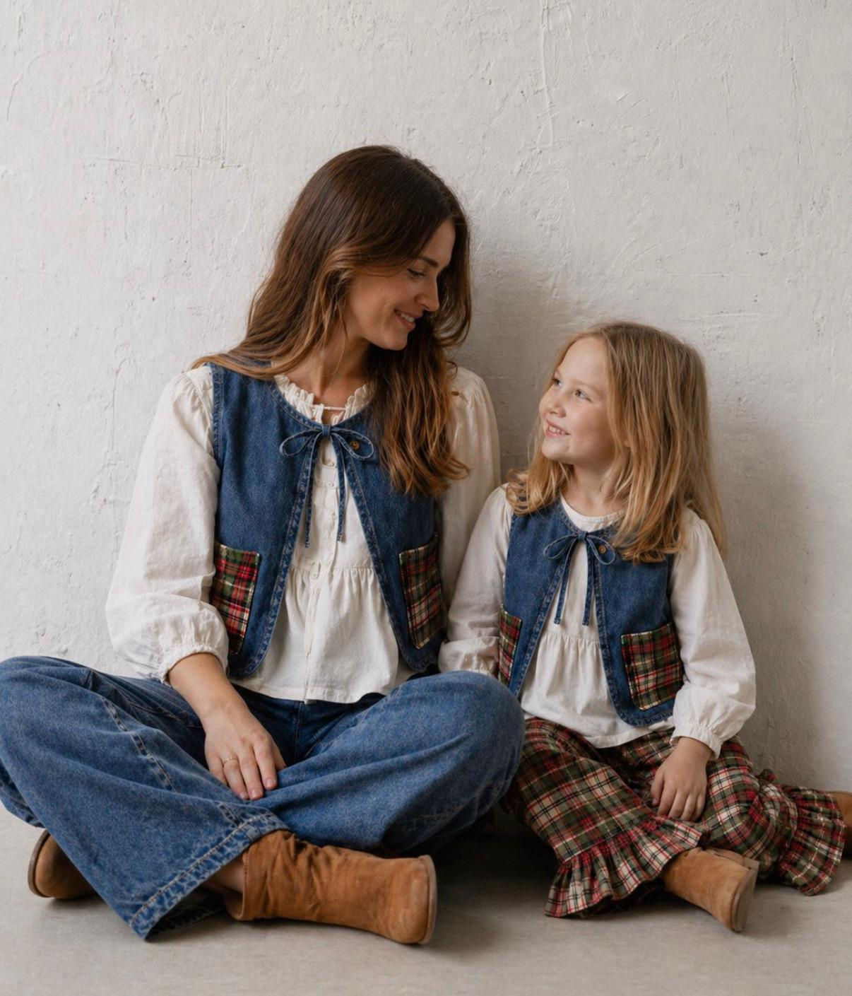 Chaleco Mamá & Mini Denim Tartán Adultos