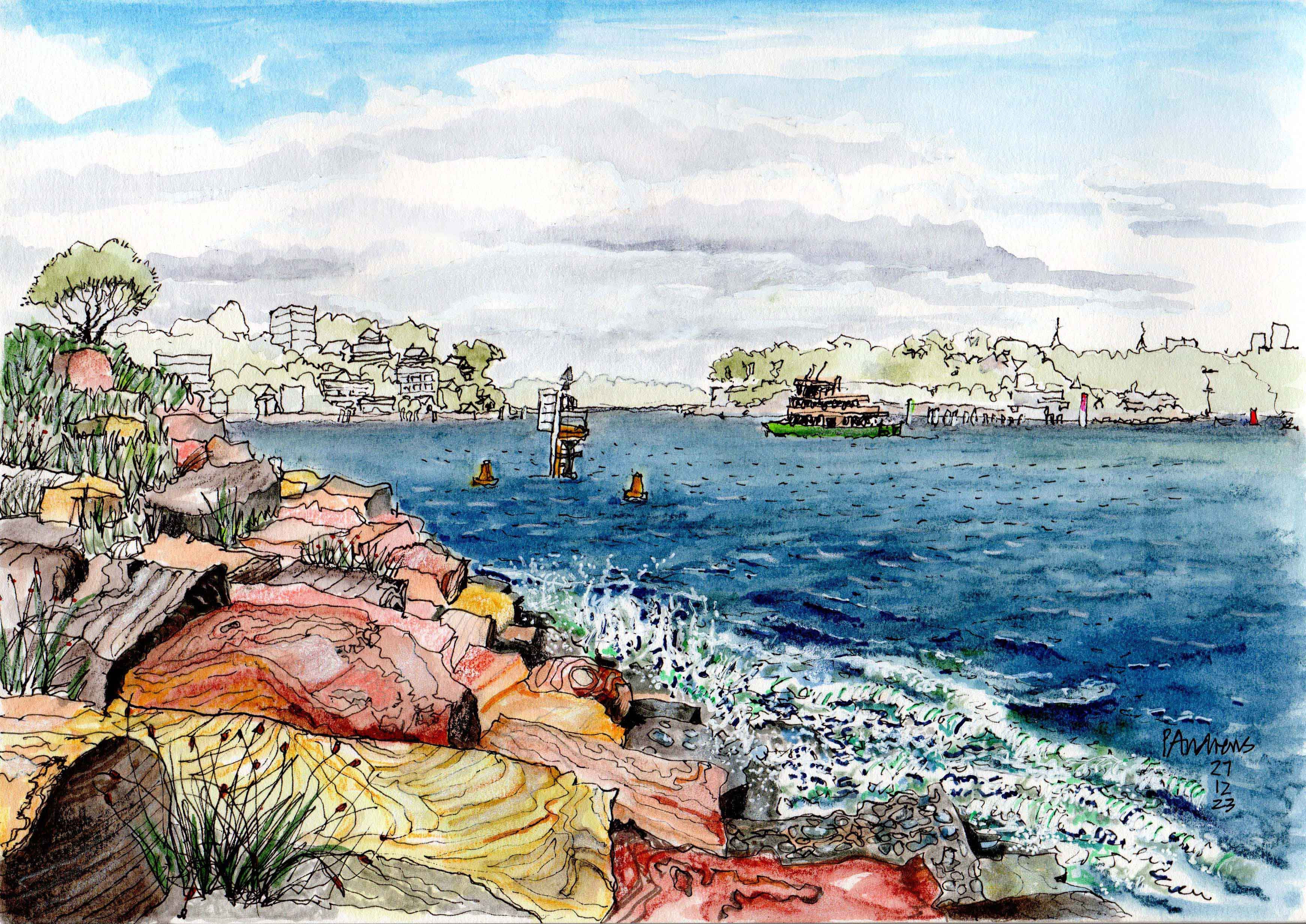 East Balmain and Me-Mel (Goat Island) from Barangaroo foreshore