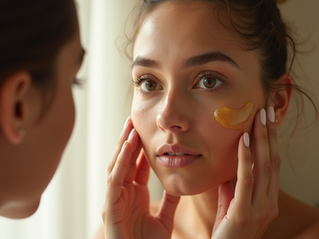 a woman intentionally applying Organic Argan oil on her face and looking at the mirror