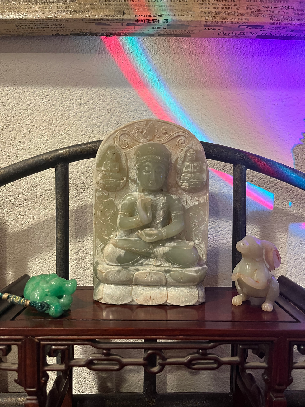 Ancient jade pieces displayed in a museum setting