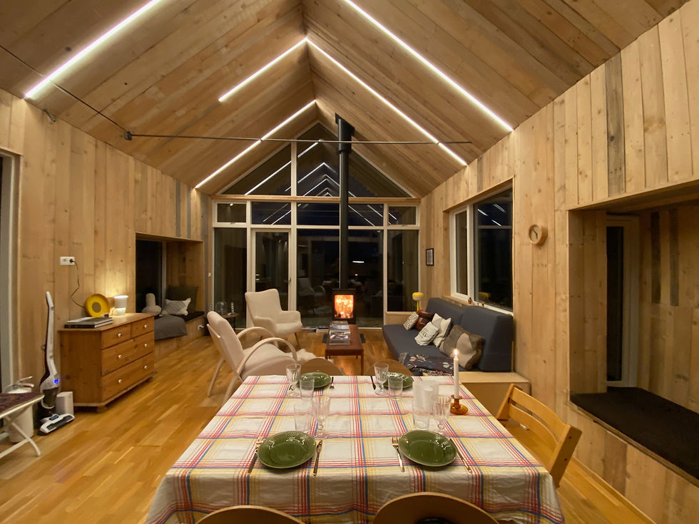 Reused materials in the interior cladding.