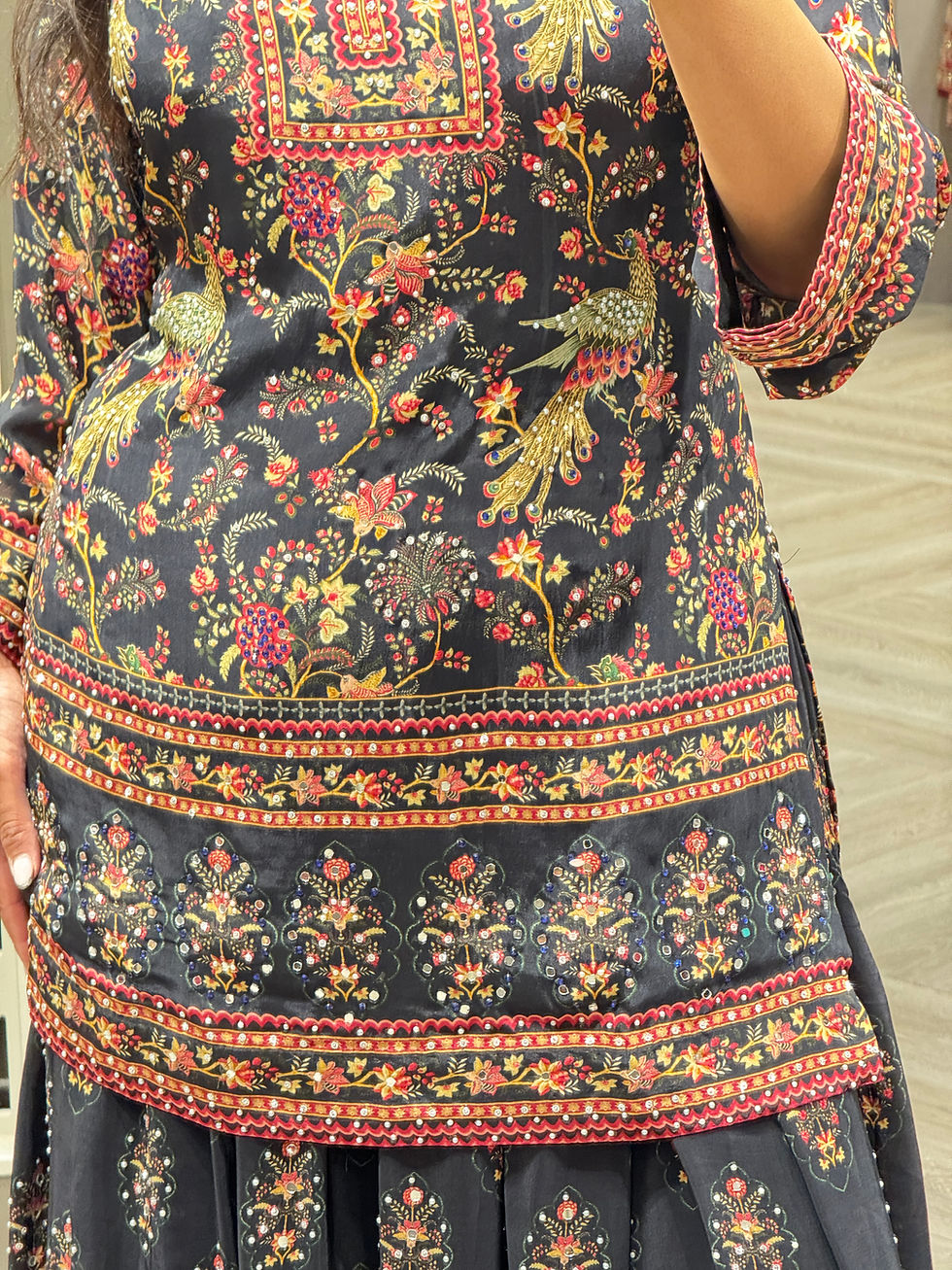 Thumbnail: Black Printed Sharara Set - Size 42