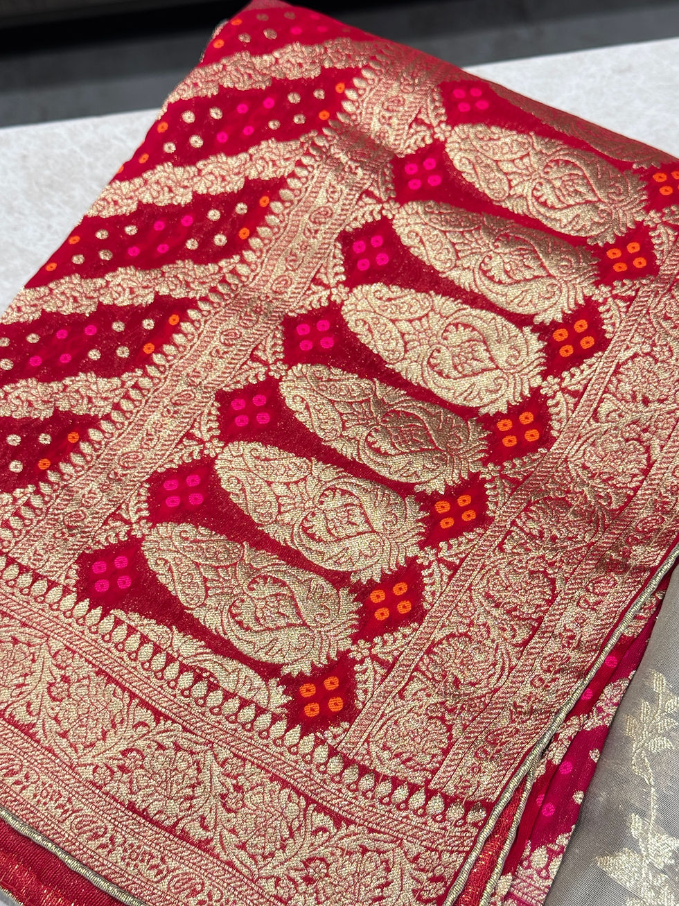 Thumbnail: Banarsi Unstitched Suit with Bandani Dupp