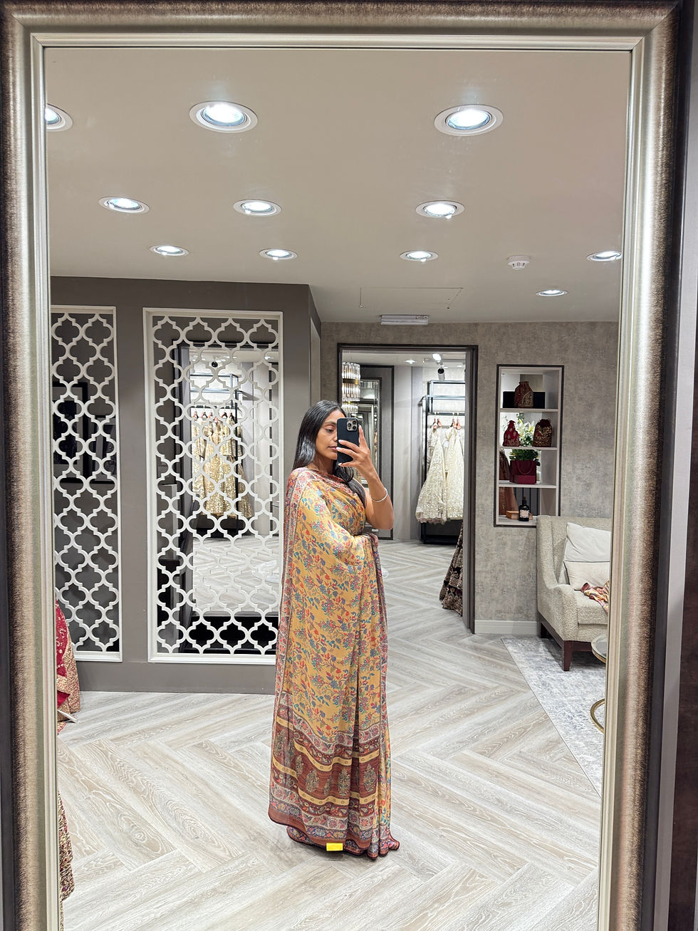 Thumbnail: Mustard Digital Print Saree - unstitched blouse