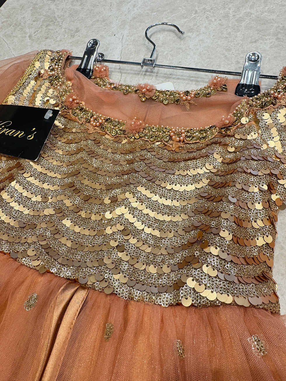 Thumbnail: Peach long dress - Childrenswear Size 16,30