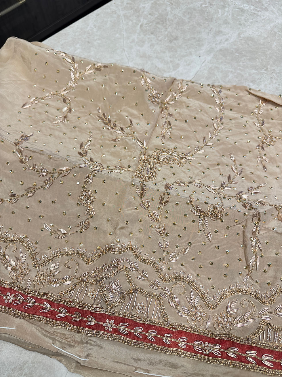 Thumbnail: Creamy Gold & Red Unstitched Salwar Suit
