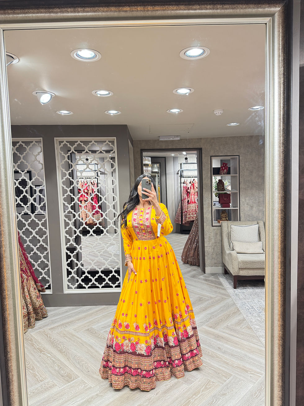 Thumbnail: Printed Full Sleeve Long Dress - Size 12-14