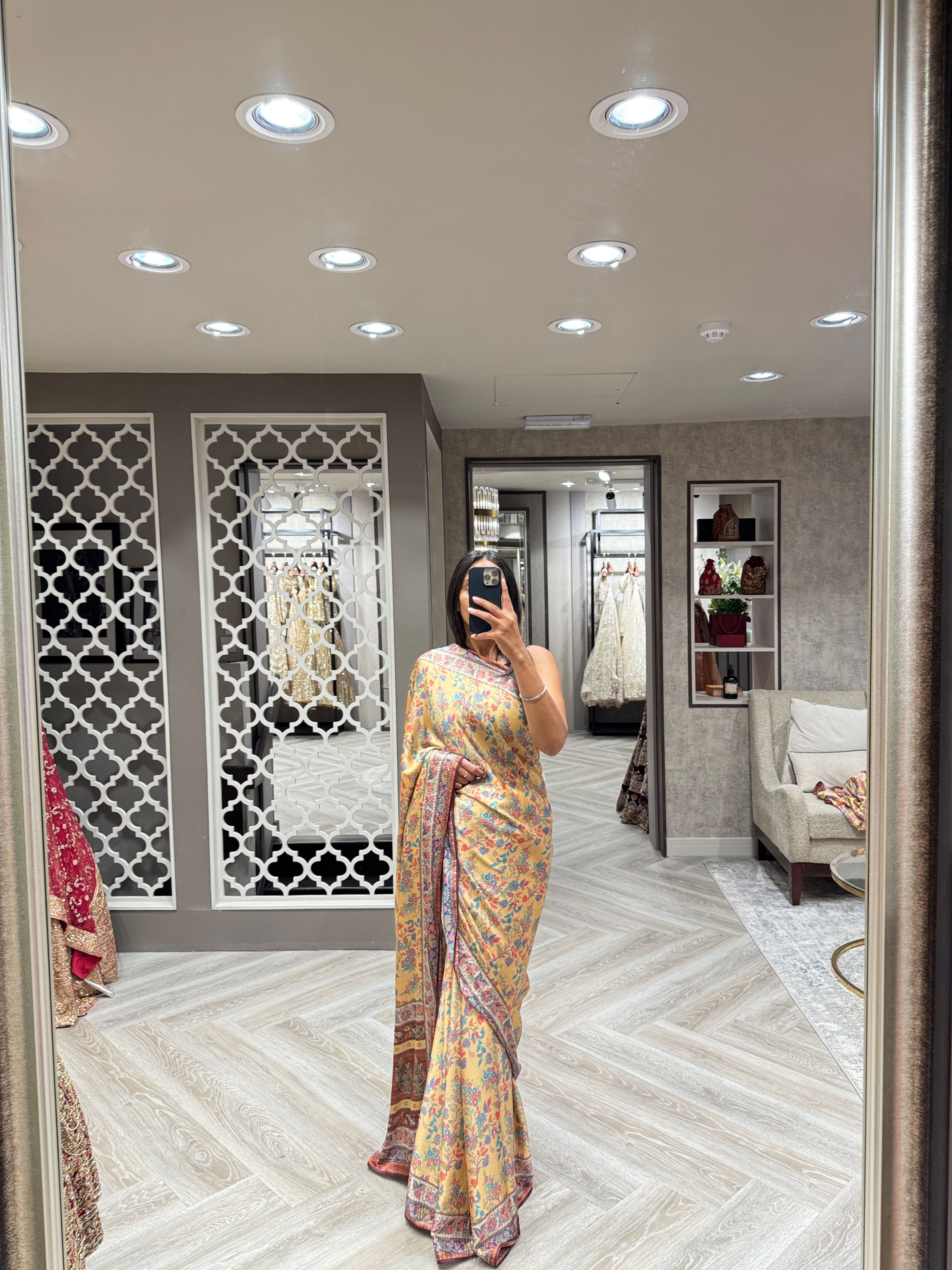Mustard Digital Print Saree - unstitched blouse