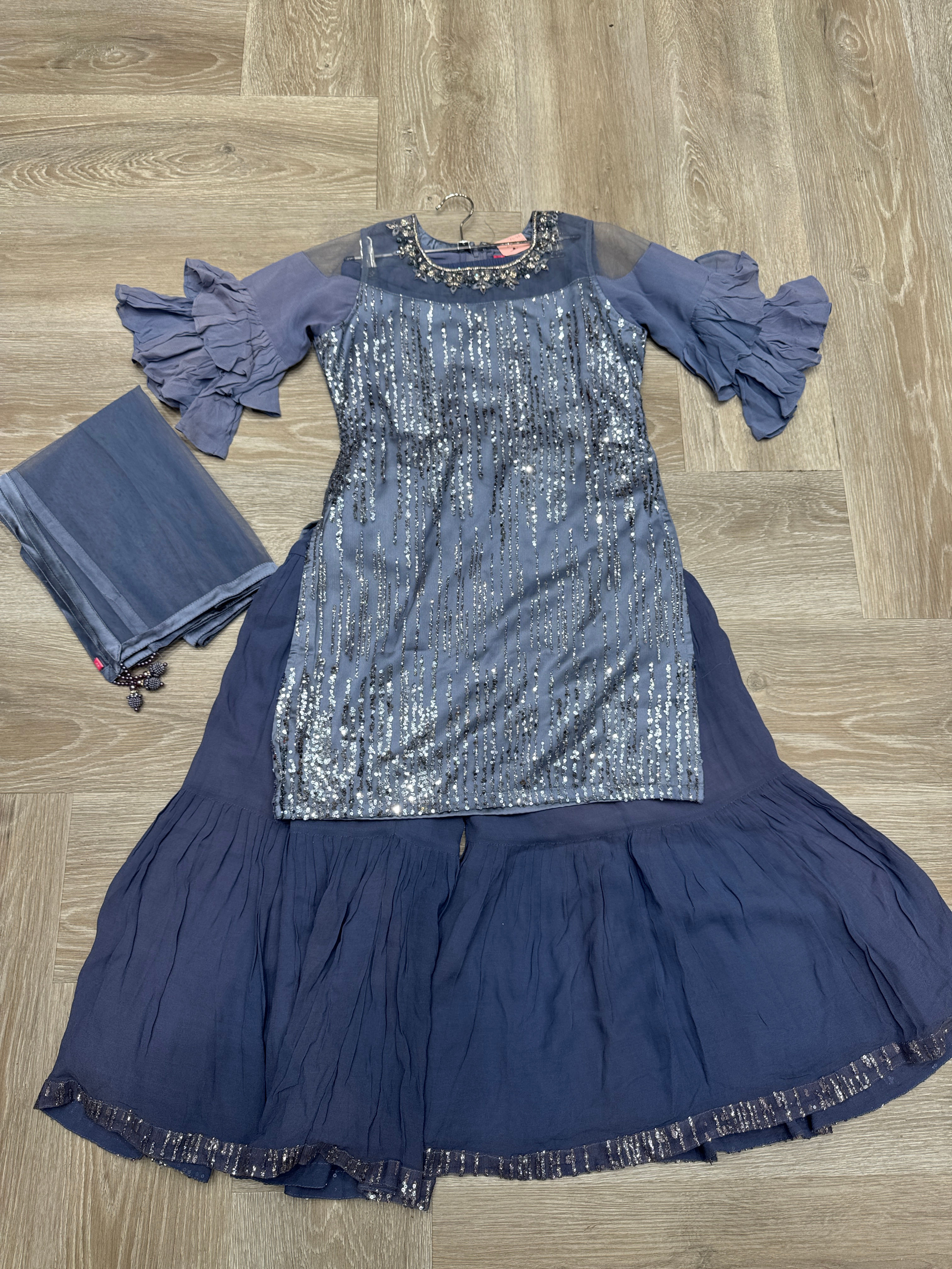 Grey Sharara Lengha - Size 34 *FADED*