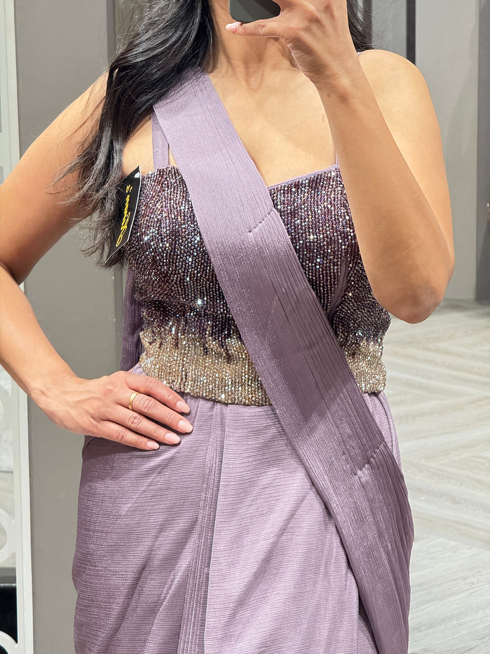 Thumbnail: Lavendar Pre Stitched Saree - Size 38-40
