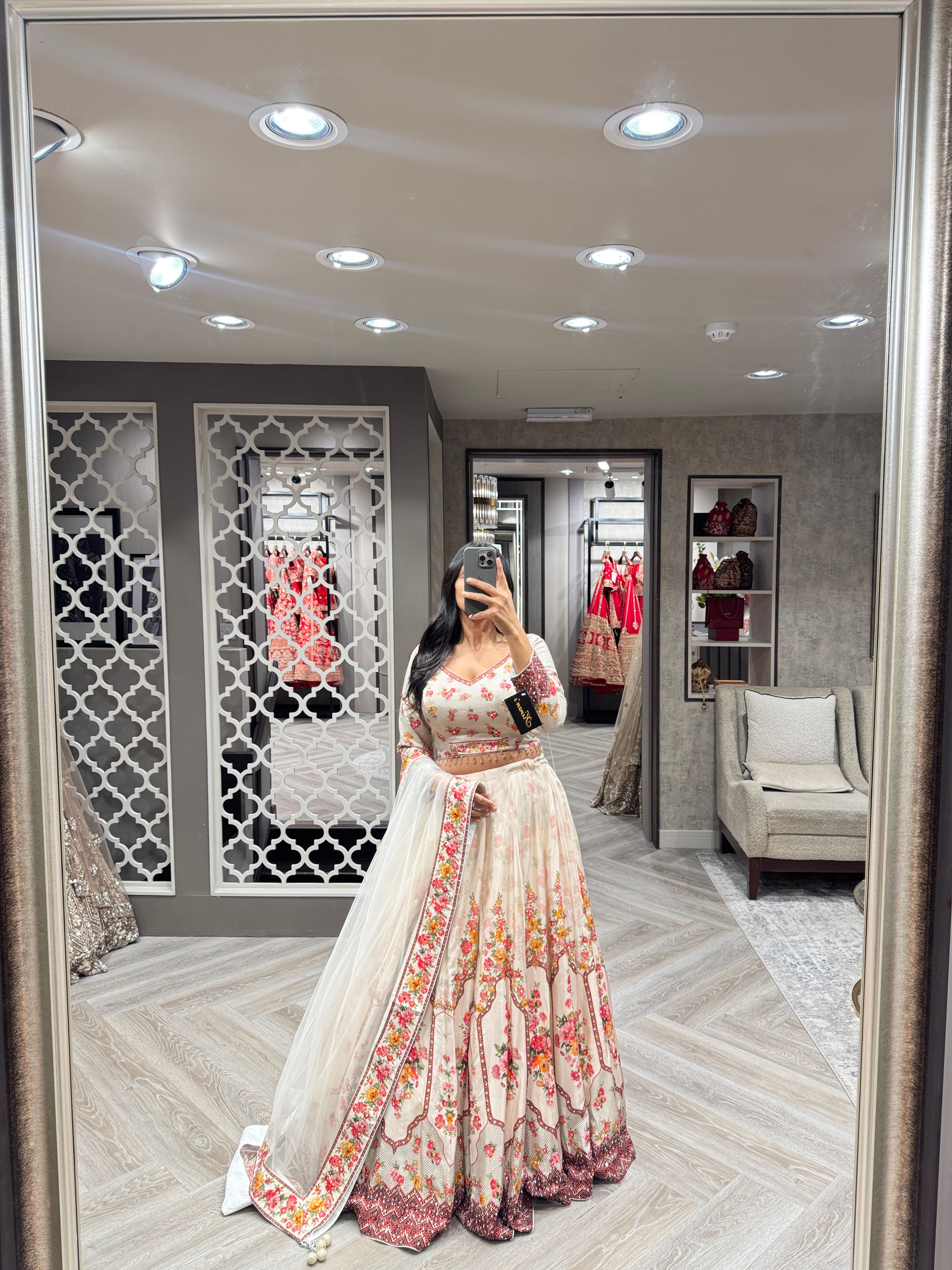 Off White Printed Lengha