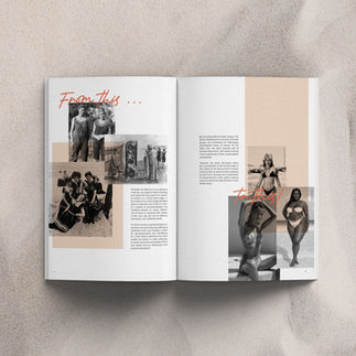 Editorial Design Magazin-Doppelseite „From this … to this“, visueller Vergleich historischer und moderner Frauenbilder, feministische Bildstrecke mit Fotocollagen, typografischen Akzenten und klarer Gestaltung