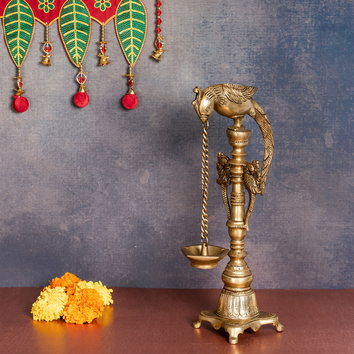 Brass  Five Wick Parrot Hanging Lamp