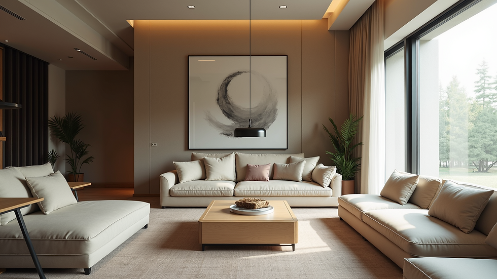 Eye-level view of a smart home interior with modern furnishings