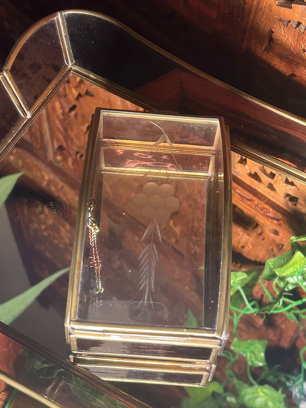 Thumbnail: Vintage Plum Vanity Tray and Matching Jewelry Box 