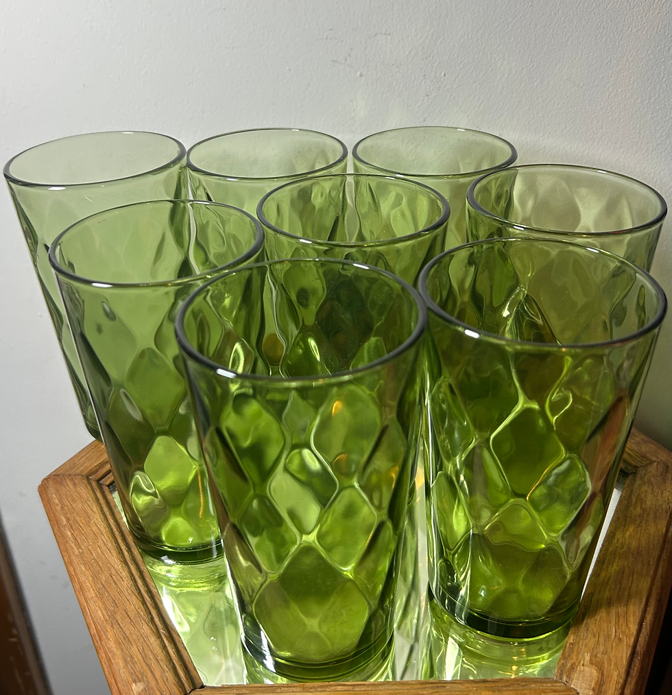 Thumbnail: Vintage Mid Century Modern Green Drinking Glasses, Set of 8