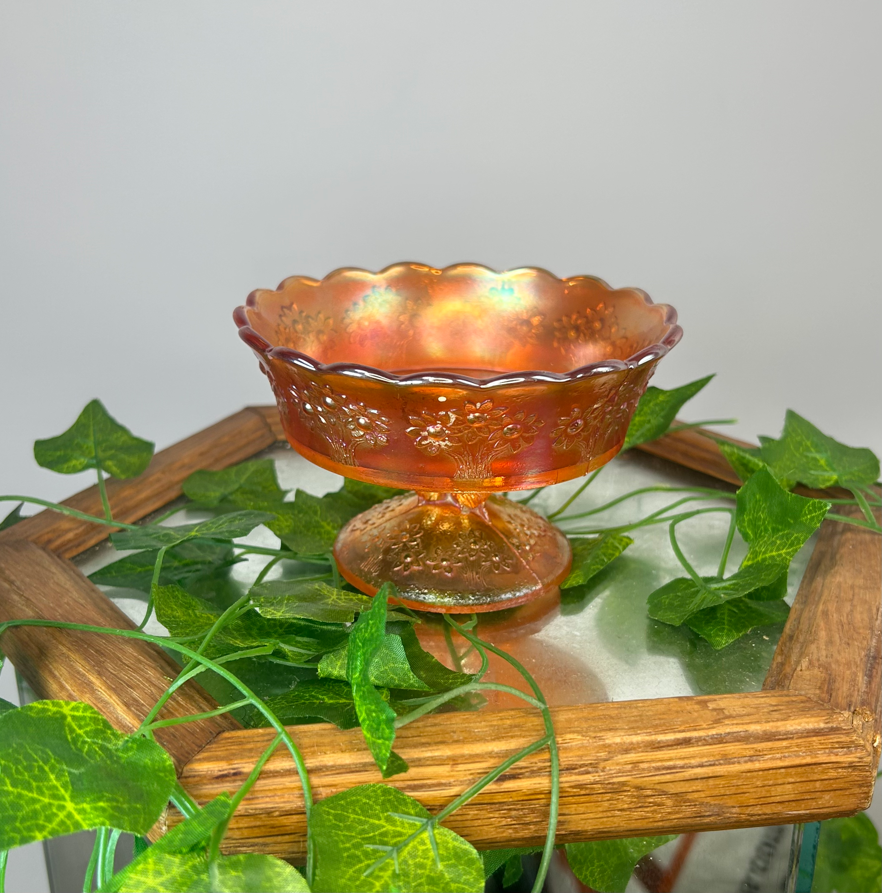 Vintage Orange Fenton Carnival Glass Candy Dish - Marigold Pattern