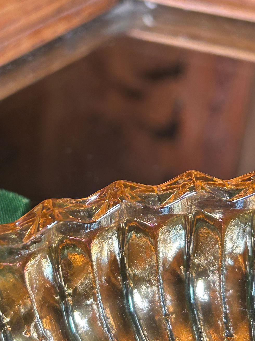 Thumbnail: Vintage Jeanette Marigold Carnival Glass Lidded Dish