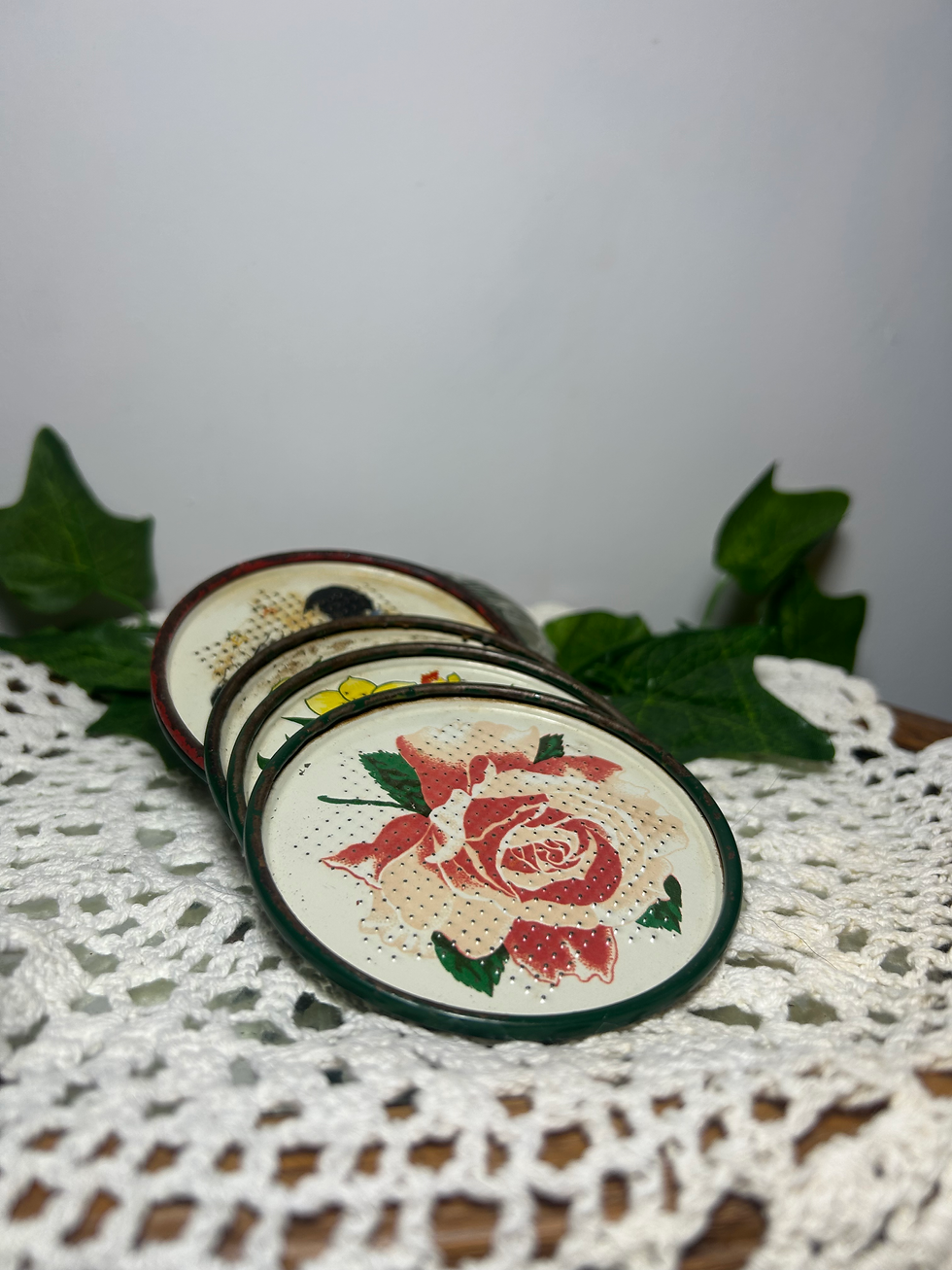Thumbnail: Vintage Tin Coasters, Set of 7